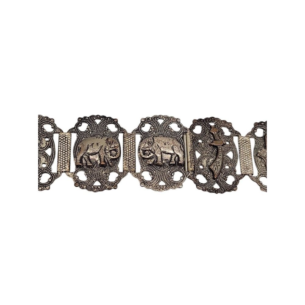 Morocco Souvenir Bracelet Hashi Hand Elephants Stars Nimcha Sword Links Vtg - Picture 7 of 10